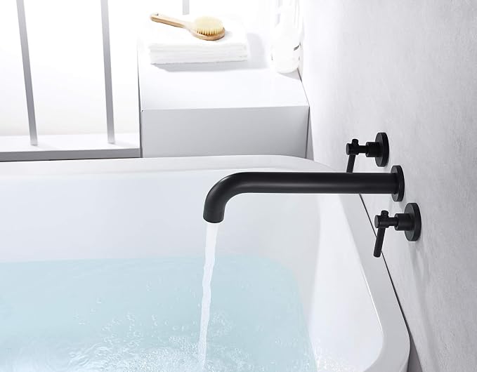 Wall Mount Tub Filler Matte Black Tub Faucet High Flow Two Handles Solid Brass - Image 5