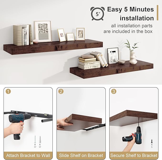 Heimlove Rustic Brown Bathroom Shelves Floating Shelves - Image 8