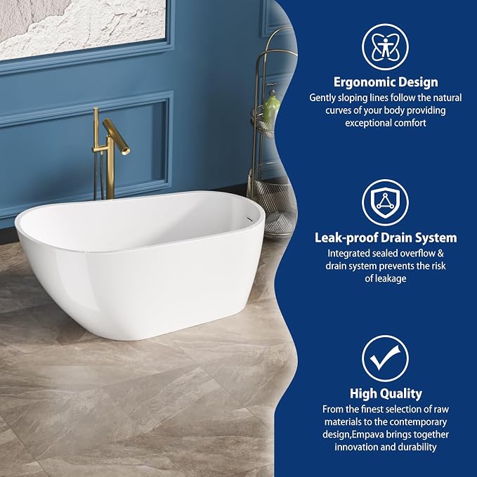 Sarlai 59 Inch Acrylic Freestanding Soaking Bathtub Contemporary Soaking White - Image 5