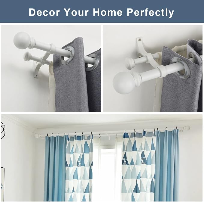 Double Curtain Rod 48 to 84 inch, Adjustable 1 inch Double Drapery Rod Rods - Image 3