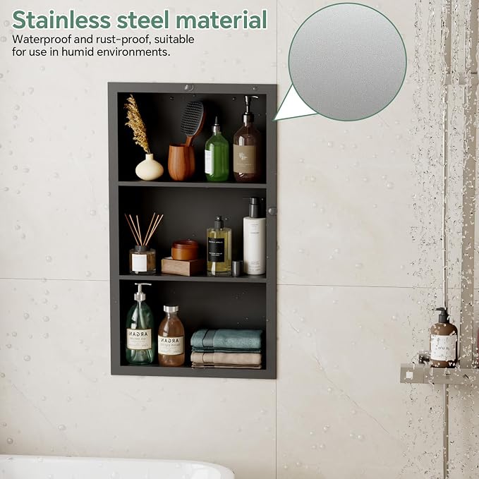 Stainless Steel Recessed Medicine Cabinet 14''*24'', Rust-Proof Metal Wall Niche - Image 4