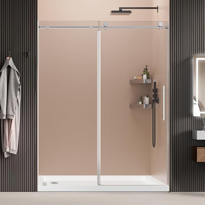 58-60" Wx74 H Frameless Single Sliding Shower Door, 5/16" Tempered by Kosmonia