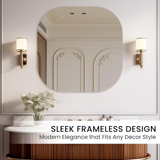 VASUHOME Frameless Bathroom Mirror, 28 x 28 Inch Wall Vanity Mirror, Large Wall - Image 5