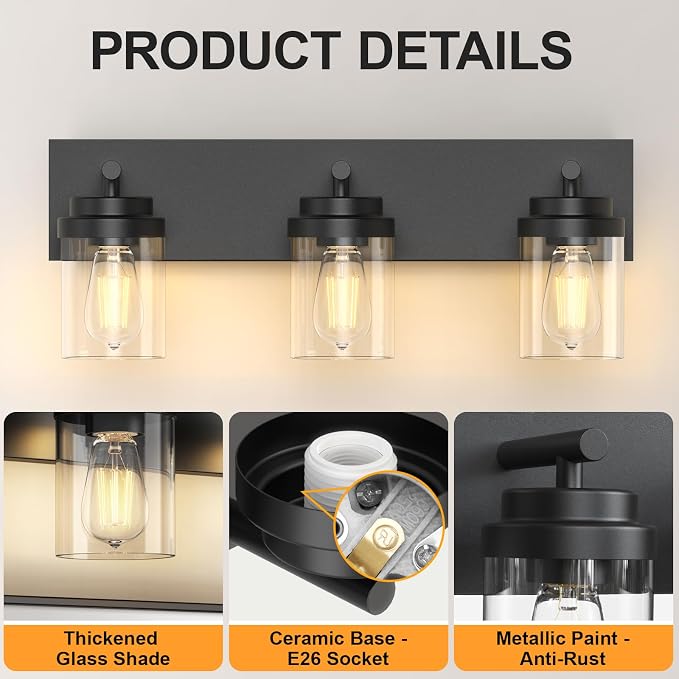 IZORRO Bathroom Vanity Light Fixture, 3-Light 22 Inch Matte Black Bathroom - Image 3
