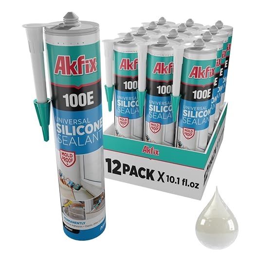 Akfix 100E RTV Silicone Caulk Clear- 100% Silicone Sealant Waterproof by Akfix
