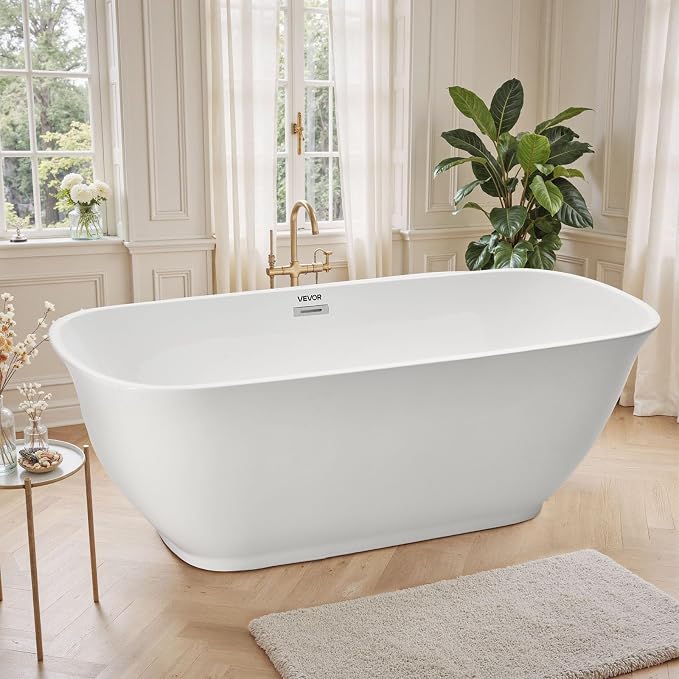 VEVOR Acrylic Freestanding Bathtub, 67 Inch Contemporary Soaking White Tub by VEVOR