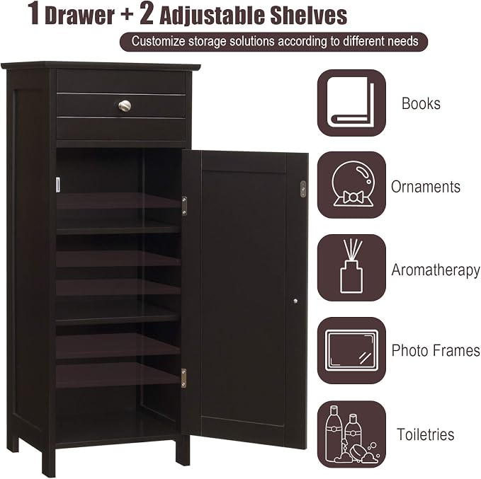 DORTALA Bathroom Floor Cabinet, Free-Standing Wooden Floor Storage Cabinet - Image 5