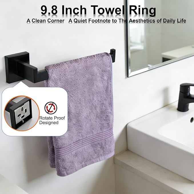 Bathroom Hardware Set 5 Piece Matte Black Bathroom Accessories Set SUS304 Towel - Image 3