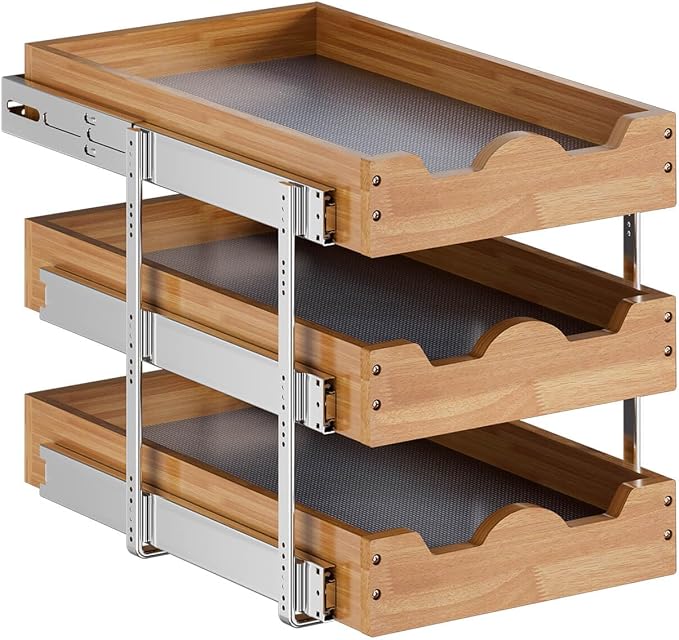 OCG Pull Out Cabinet Drawer 11" W x 21" D, 3 Tier Pull Out Cabinet Organizer - Image 7
