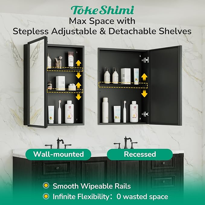 TokeShimi 16 x 24 Medicine Cabinet Mirror, Assembly Required, Beveled Aluminum - Image 6