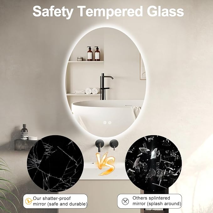 28 X 20 Inch Oval Backlit LED Bathroom Mirror Anti-Fog 3 Colors Light Dimmable - Image 5