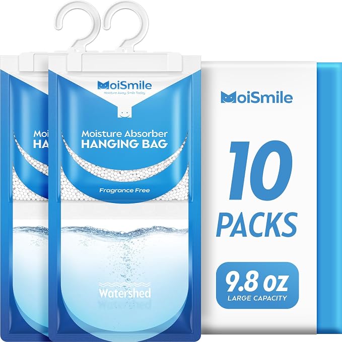 Moisture Absorbers 10 Pack Fragrance Free, Hanging Closet Dehumidifier Bags by MoistureAbsorbers