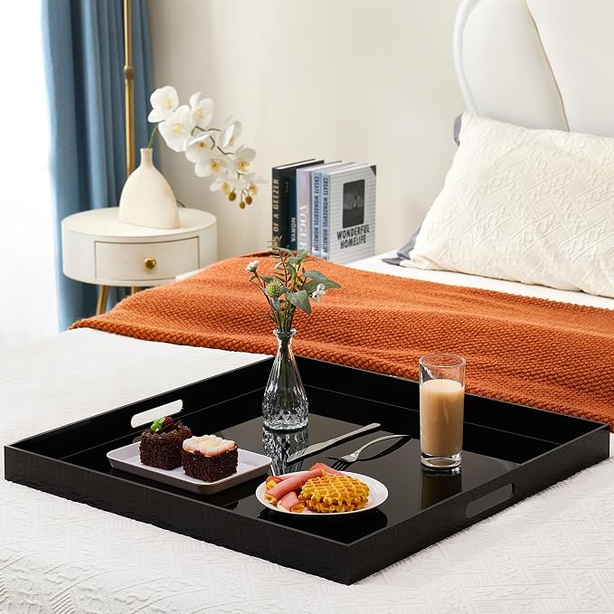 20×20 inches Oversized Black Acrylic Ottoman Tray Extra Large Decorative Tray - Image 3