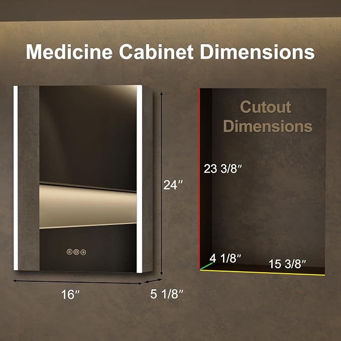 Medicine Cabinet with LED Lights and Mirror, 16 x 24 Inch Surface or Recessed - Image 2