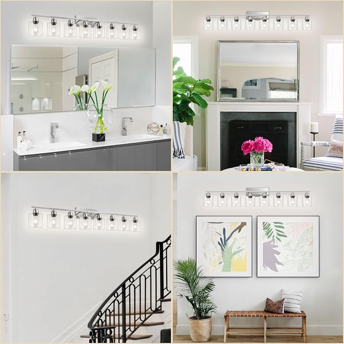 Modern Brushed Nickel 8 Light Bathroom Light Fixtures, 52 inch Vanity Lights - Image 7