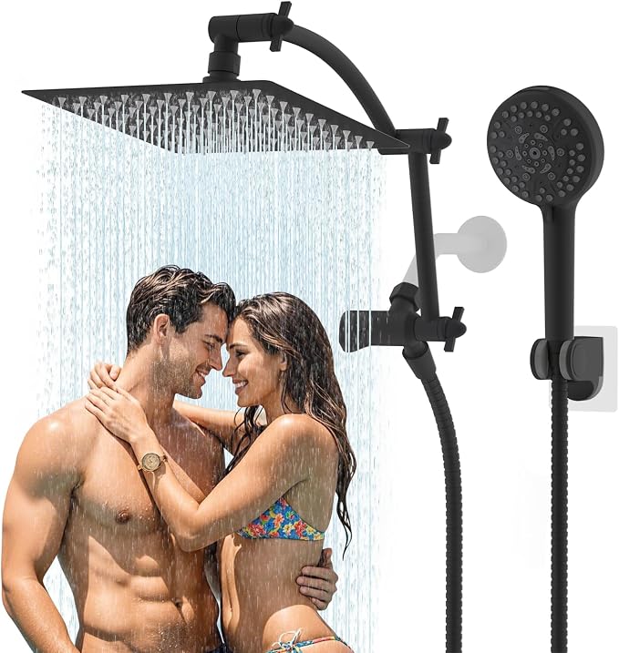 Hibbent All Metal Shower Head, 10 Sprays, Showerhead Holder, Matte Black by Hibbent