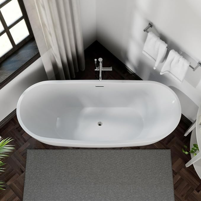 Empava 69" Freestanding Tub, Acrylic Contemporary Soaking White Tub - Image 4
