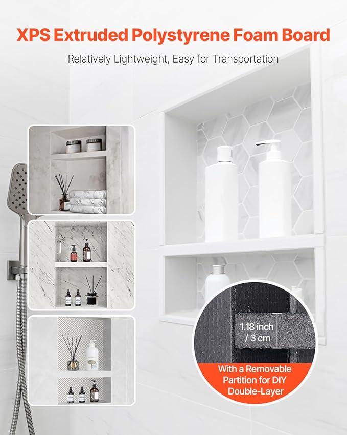 VEVOR Shower Niche, Modern Soap & Shampoo Storage Organizer, Square Corners - Image 5