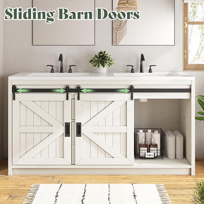60" Farmhouse Sliding Barn Door Double Vanity - Image 7