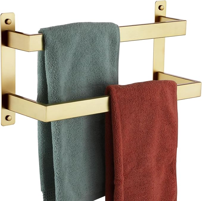 KOKOSIRI 16'' Towel Bars Bathroom 2-Tiers Ladder Brushed Gold Towel Rails Towel by KOKOSIRI