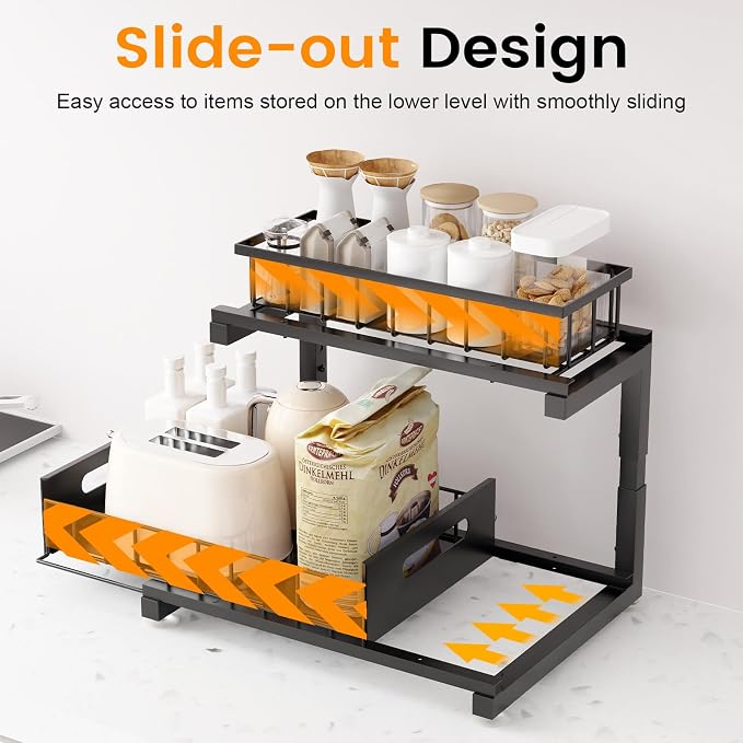 Under Sink Organizer, Heavy Duty Metal Slide Out Sink Shelf Organizer Height - Image 2