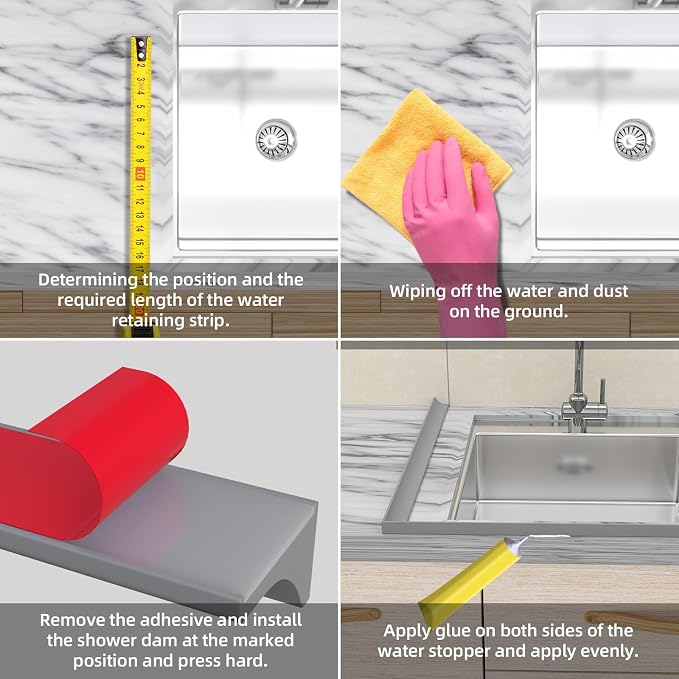 39Inch Collapsible Shower Threshold Water Dam Barrier, Self Adhesive Silicone - Image 5