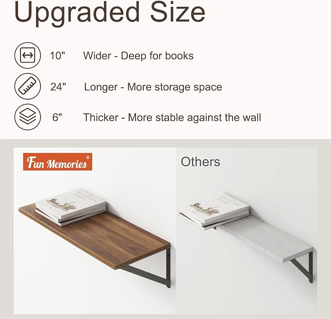 Deep Walnut Floating Shelves for Wall, 10 Inch Deep Floating Shelf - Image 4