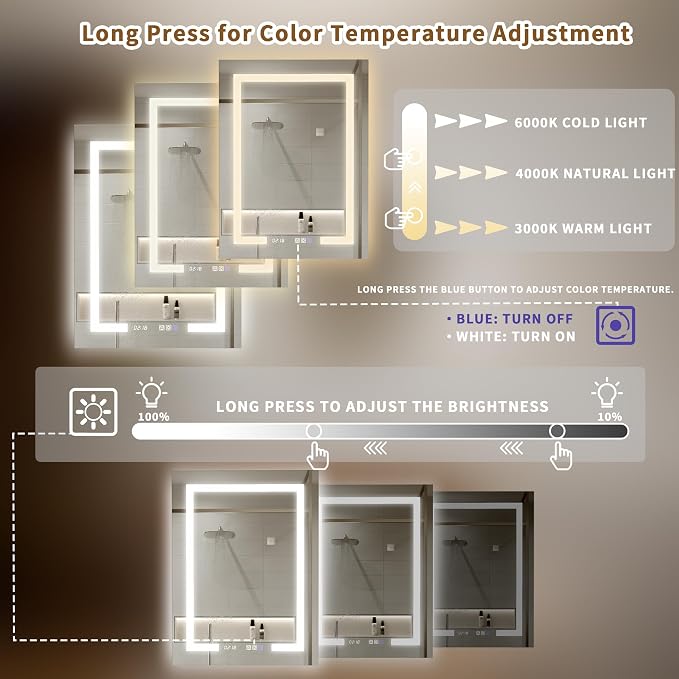 Lighted Medicine Cabinet with Mirror, Stepless Dimming & Defog, Right Open - Image 9