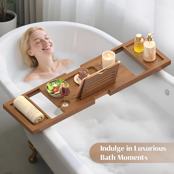 Teak Bathtub Tray, Expandable Wooden Bath Tray - Image 5