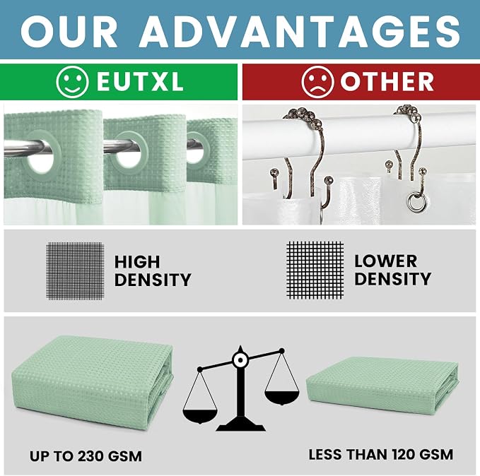 Mint Green No Hook Shower Curtain - Image 2
