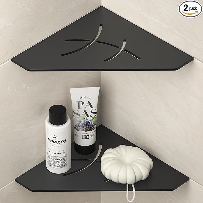 Corner Shower Shelf 10", Matte Black 304 Stainless Steel Pentagonal Corner by Bernkot