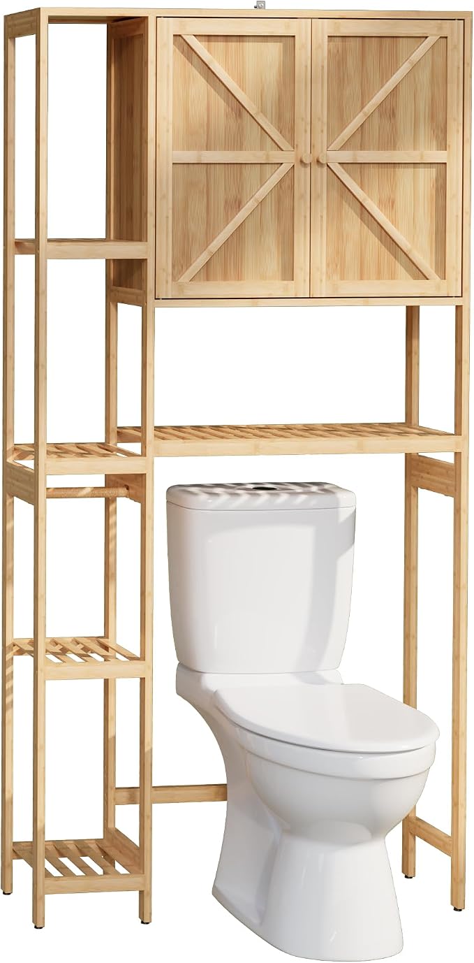 Bamboo Over The Toilet Storage, Above Toilet Organizer Storage Shelf Stand - Image 8