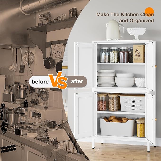 Yizosh Metal Pantry Cabinet, Tall Kitchen Pantry Storage Cabinet - Image 7