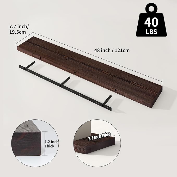 SAUMONIERES Floating Shelves 8 Inch Deep Solid Wood Wide Wall Shelf Set of 1 - Image 3