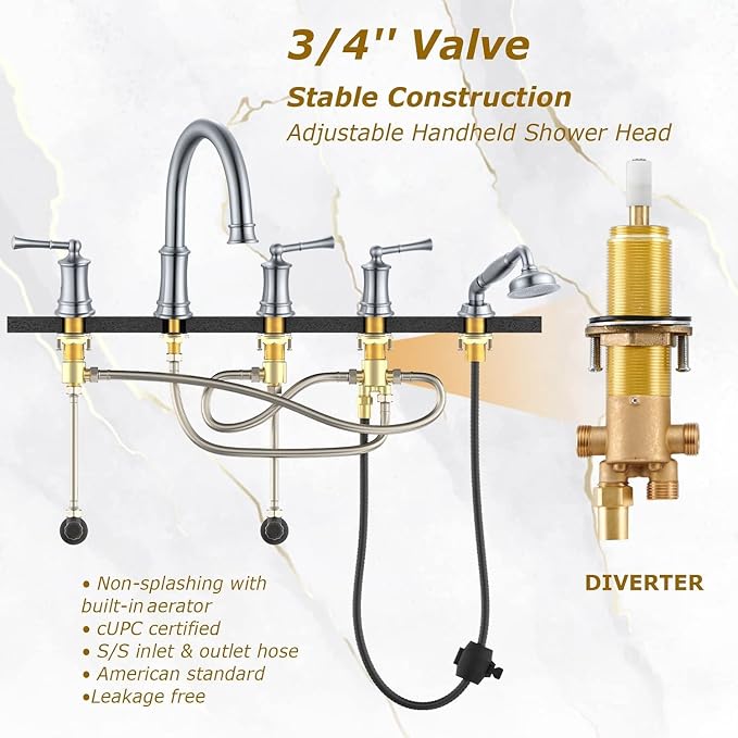 Roman Tub Faucet with Hand Shower, Antique Tub Shower Faucet Set with Valve - Image 4
