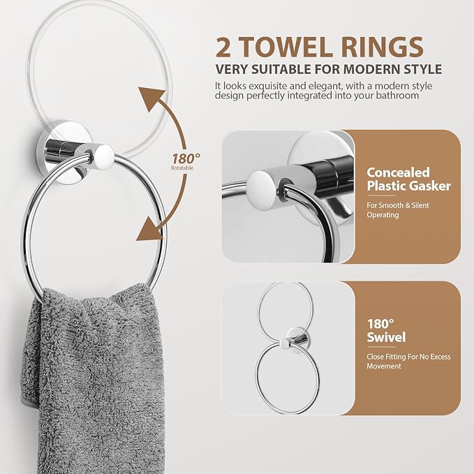 Polished Chrome Bathroom Hardware Set 4 Piece Towel bar Set, Towel Rack - Image 6