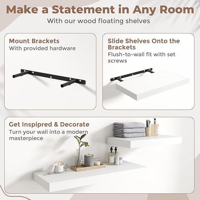 36 Inch Floating Shelves for Wall Set of 2, Easy Install Engineered Wood - Image 5