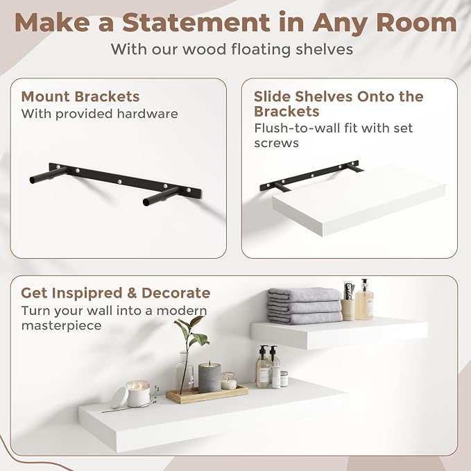 40 Inch Long Floating Shelves for Wall Set of 2, Easy Install Engineered Wood - Image 5