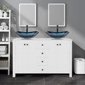 48" White Bathroom Vanity with Marble Texture Top and 4 Drawers, Modern by Solidee