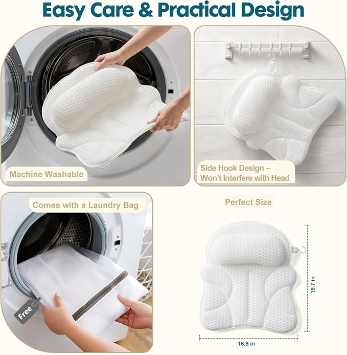 Bath Pillows for Tub with Gift Box & Laundry Bag – 4D Air Mesh Bathtub Pillow - Image 6