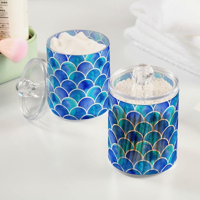 MNSRUU 2 Pack Qtip Holder Organizer Dispenser Blue Scales Of Mermaid Bathroom - Image 5