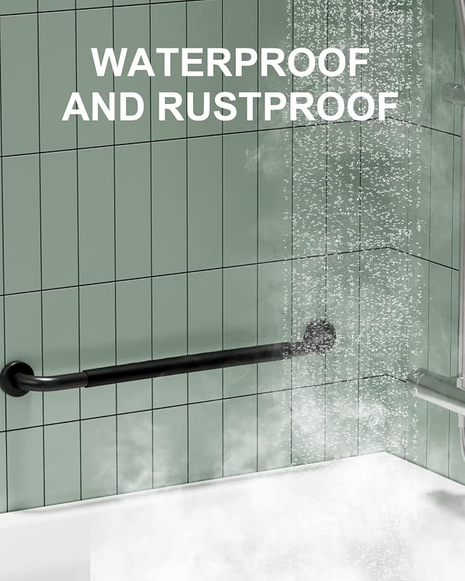 24 Inch Black Shower Grab Bar w/Anti Slip Rubber Grip, Munzong 2 Pack Stainless - Image 5