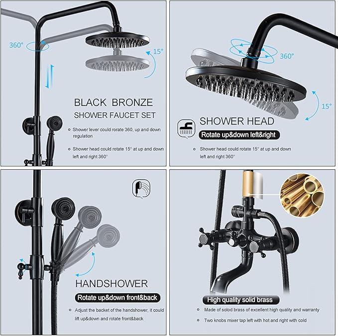 NeierThodore Oil Rubbed Bronze Shower Faucet Set Complete Shower System 8 Rain - Image 3