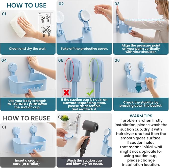 TAILI Shower Caddy Suction Cup 2 Pack, Heavy Duty Bathroom Organizer, Removable - Image 6