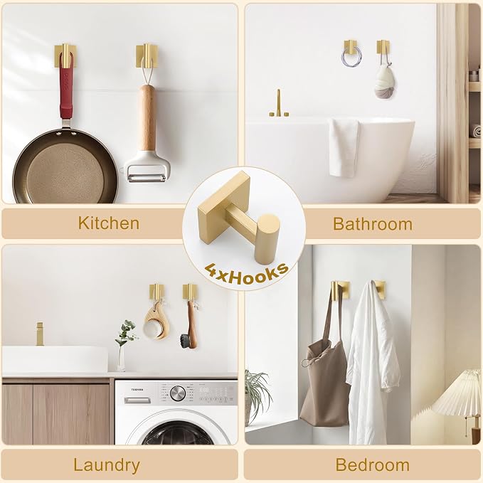 10 Pieces Brushed Gold Towel Bar Set, 23.6 Inch Bathroom Accessories Set SUS304 - Image 5