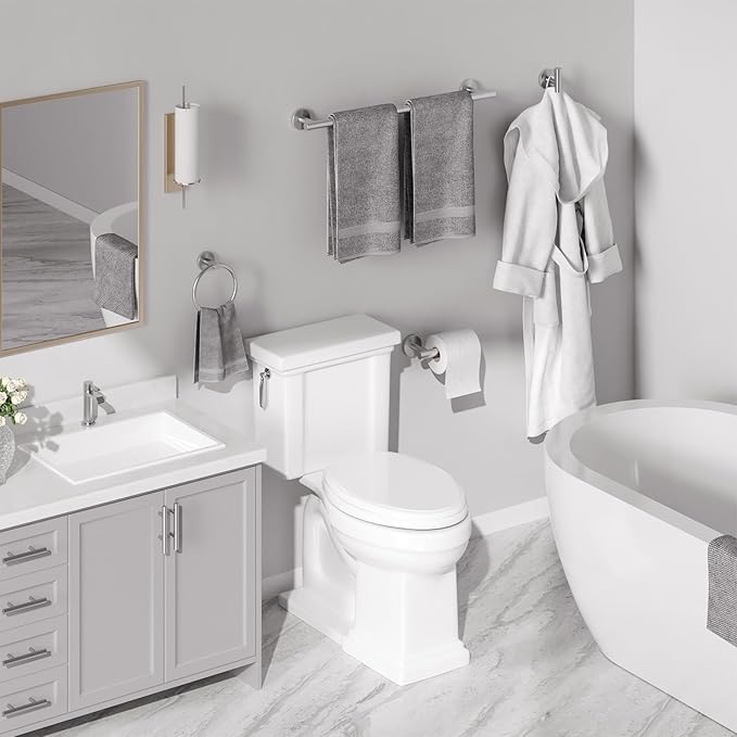 USHOWER Brushed Nickel Bathroom Hardware Set, Modern 24-Inch Towel Bar Set Wall - Image 6