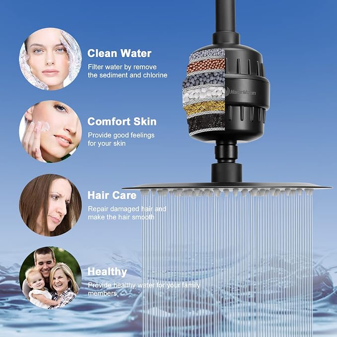 NearMoon Filtered Shower Head, High Pressure 8″Round Rain Shower and 5 settings - Image 3