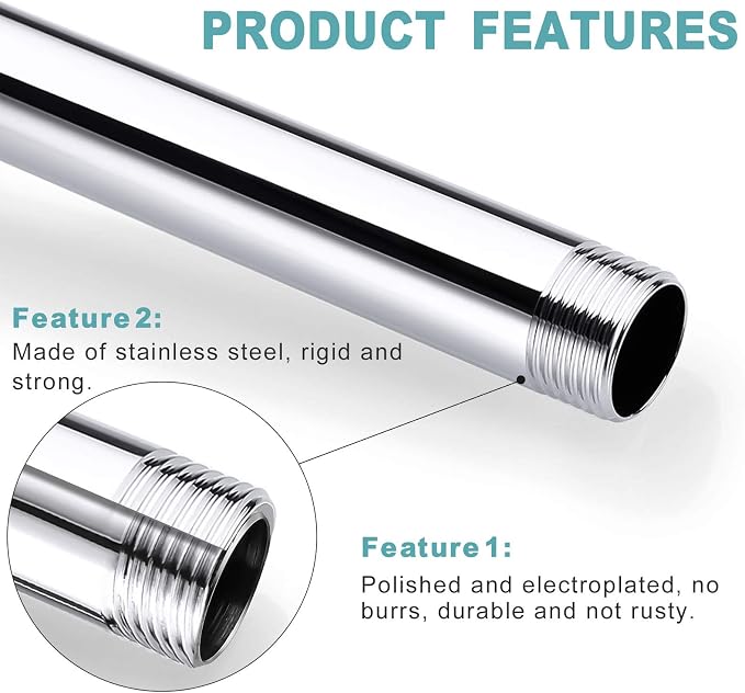 BESTILL 12 Inch Ceiling Mount Rain Shower Head Arm and Flange - Image 4