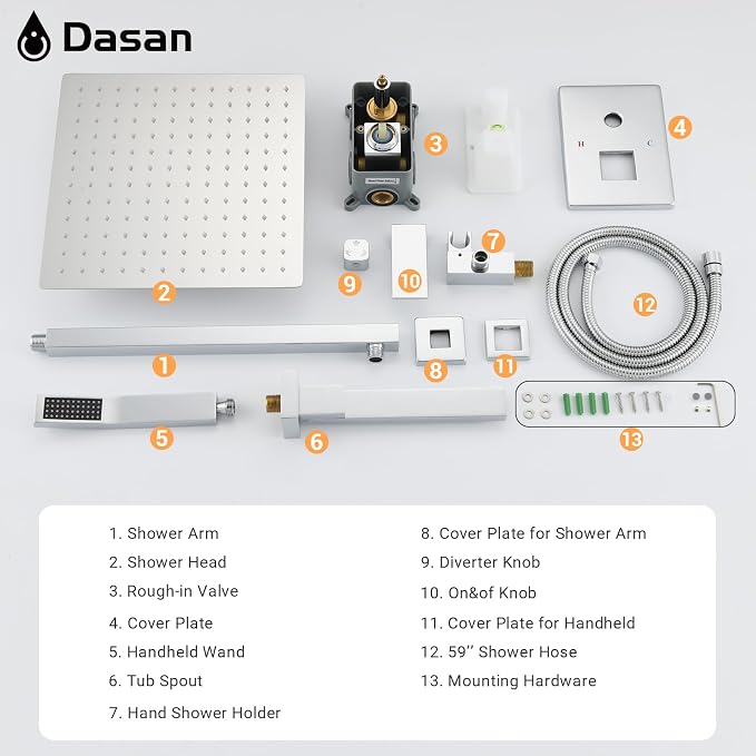 DASAN Tub Shower Faucets Sets Complete Chrome Bathtub Shower System - Image 7
