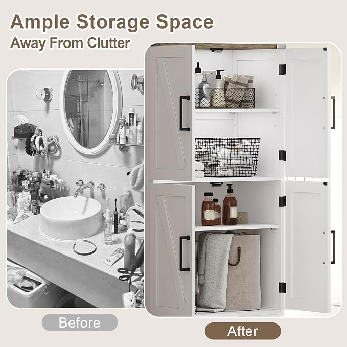 Treocho Bathroom Floor Cabinet, Farmhouse Bathroom Storage Cabinet - Image 4